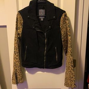 Custom Extended Cheetah sleeve Jean Jacket by Guess Inc.
